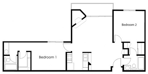 Floor plan for 2 beds, 2 baths, 939 sqft